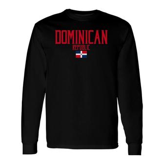 Dominican Republic Flag Vintage Red Text Long Sleeve T-Shirt T-Shirt | Mazezy