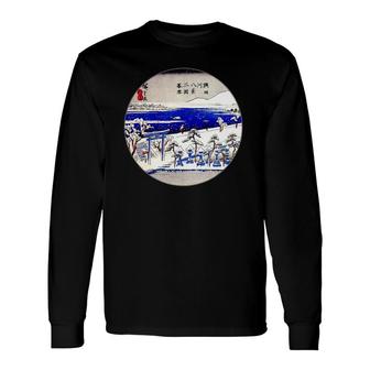 Famous Vintage Japanese Woodblock Art Evening Snow Hiroshige Long Sleeve T-Shirt - Seseable