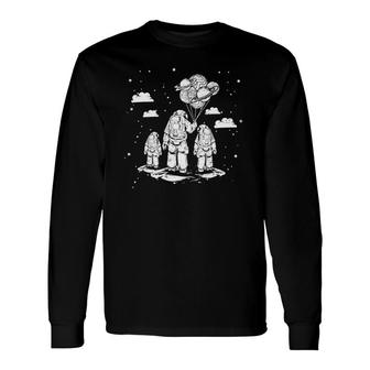 Fathers Day Dad And Children Astronauts Space Long Sleeve T-Shirt - Seseable