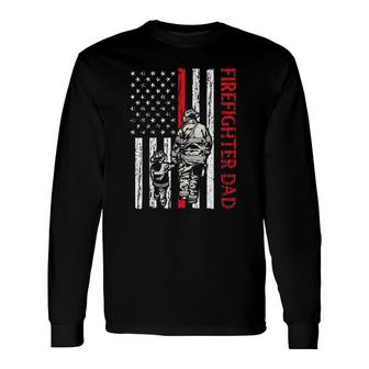 Firefighter Dad Fireman Usa Flag Thin Red Line Father Son Long Sleeve T-Shirt - Seseable