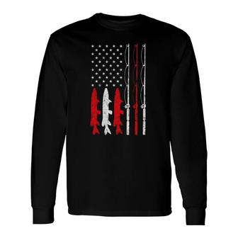 Fishing Rod American Flag Vintage Fishing For Fisherman Long Sleeve T-Shirt - Seseable