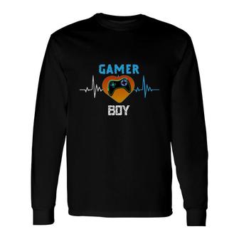 Gamer Boy Heartbeat Birthday Boy Matching Video Gamer Long Sleeve T-Shirt - Seseable