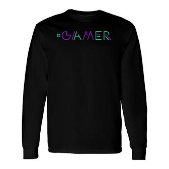 Gamer Retro Gaming Gamer & Video Game Lover Green-Purple Long Sleeve T-Shirt - Seseable