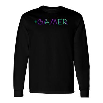 Gamer Retro Gaming Gamer & Video Game Lover Green-Purple Long Sleeve T-Shirt | Seseable UK