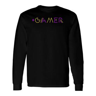 Gamer Retro Gaming Gamer & Video Game Lover Yellow-Purple Long Sleeve T-Shirt - Seseable
