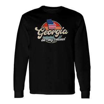 Georgia On My Mind The Peach State Outline Southern Usa Flag Long Sleeve T-Shirt T-Shirt | Mazezy