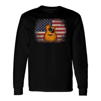 Guitar 4Th Of July American Flag Usa Country Music Long Sleeve T-Shirt - Seseable