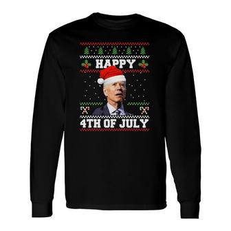Happy 4Th Of July Biden Christmas Santa Hat Ugly Long Sleeve T-Shirt - Seseable