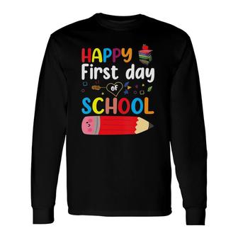 Happy First Day Of School Teacher Student V-Neck Long Sleeve T-Shirt - Seseable