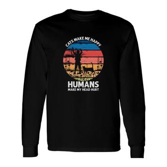 Happy Humans Make My Head Hurt Vintage Style Long Sleeve T-Shirt - Seseable