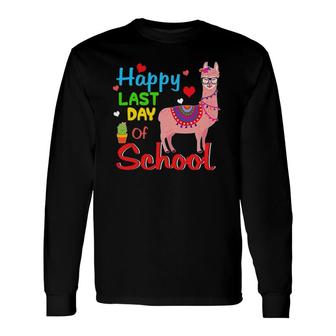 Happy Last Day Of School Llama Students And Teachers Long Sleeve T-Shirt - Seseable