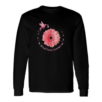 Hummingbird Sunflower Pink Ribbon Breast Awareness Long Sleeve T-Shirt - Monsterry