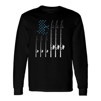 Ice Fishing Rod American Flag Us Patriotic Ice Fisherman Long Sleeve T-Shirt - Seseable