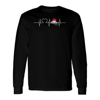 Iraq With Heartbeat Vintage Flag Of Iraq Long Sleeve T-Shirt | Mazezy