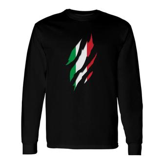 Italy Italian Flag Claw Marks Italian Roots & Heritage Long Sleeve T-Shirt - Seseable