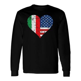 Italy Usa Heart Flag For Italian Americans V-Neck Long Sleeve T-Shirt - Seseable