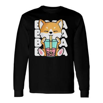 Kawaii Shiba Inu Dog Bubble Tea Boba Anime Neko Japan Long Sleeve T-Shirt T-Shirt | Mazezy