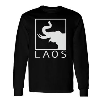 Laos Boxed Typography Laotian Sabaidee Lao Flag Long Sleeve T-Shirt | Mazezy