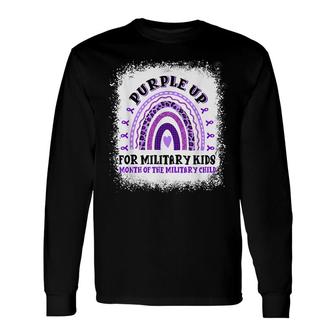 Leopard Rainbow Military Child Month Purple Up Bleached Long Sleeve T-Shirt - Seseable