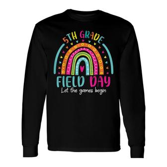 Let The Game Begin Happy Field Day Retro Rainbow 5Th Grade Long Sleeve T-Shirt - Thegiftio UK