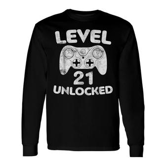 Level 21 Unlocked 21St Video Gamer Birthday Long Sleeve T-Shirt - Seseable