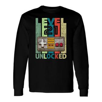 Level 21 Unlocked Video Gamer 21St Birthday Long Sleeve T-Shirt - Seseable