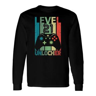 Level 21 Unlocked Video Gamer 21St Birthday Long Sleeve T-Shirt - Seseable