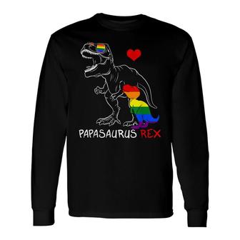 Lgbt Papasaurus Daddy Rex Gay Pride Proud Dad Fathers Day Long Sleeve T-Shirt - Seseable