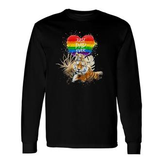Lgbt Pride Daddy Tiger Rainbow Best Dad Ever Fathers Day Long Sleeve T-Shirt - Seseable