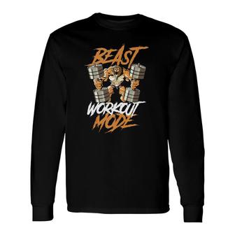 Lion Beast Workout Mode Lifting Weights Muscle Fitness Gym Long Sleeve T-Shirt - Thegiftio