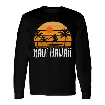 Maui Hawaii Beach Retro Sunset Summer Long Sleeve T-Shirt - Seseable