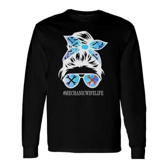 Mechanic Wife Life Skull With Glasses Mechanic Idea Long Sleeve T-Shirt T-Shirt | Mazezy
