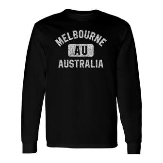 Melbourne Australia Gym Style Distressed White Print Long Sleeve T-Shirt - Seseable