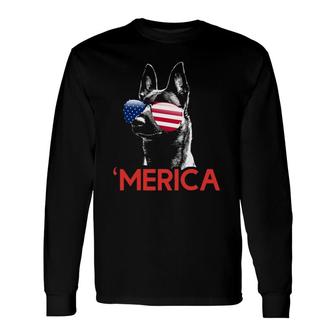 Merica Belgian Malinois American Flag 4Th Of July Long Sleeve T-Shirt - Seseable