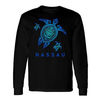 Nassau Bahamas Sea Blue Tribal Turtle Long Sleeve T-Shirt - Thegiftio UK