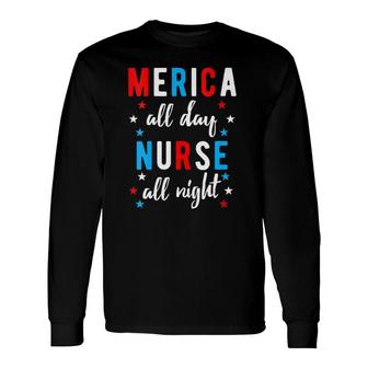 Nurses 4Th Of July Independence Day Night Shift V-Neck Long Sleeve T-Shirt - Seseable