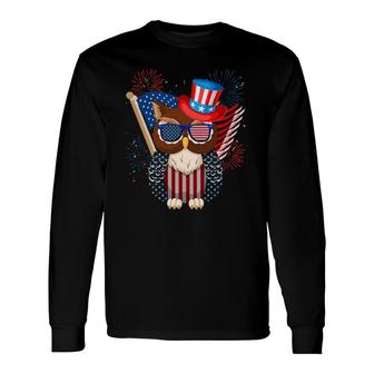 Owl American Flag 4Th Of July Independence Day Owl Lovers Long Sleeve T-Shirt - Seseable