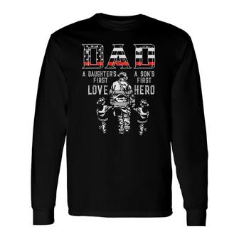 Oxbd Dad Daughter Love Son Hero Fireman Dad Fathers Day Long Sleeve T-Shirt - Seseable