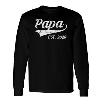 Papa Est 2020 Vintage New Papa Fathers Day Long Sleeve T-Shirt - Seseable