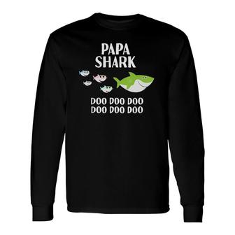 Papa Shark Doo Doo Papa For Grandpa Fathers Day Long Sleeve T-Shirt - Seseable