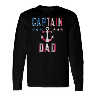 Patriotic Captain Dad American Flag Boat Owner 4Th Of July Long Sleeve T-Shirt - Seseable