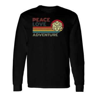 Peace Love Adventure Retro Vintage Sunset Dungeons D20 Gamer Long Sleeve T-Shirt - Seseable