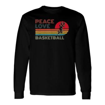 Peace Love Basketball Retro Vintage Striped Sunset Sport Long Sleeve T-Shirt - Seseable