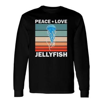 Peace Love Jellyfish Quote Retro Art Jellyfishes Vintage Long Sleeve T-Shirt - Seseable