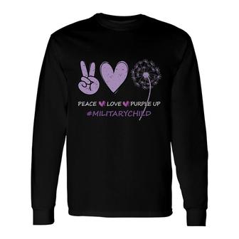 Peace Love Purple Up Military Child Month Dandelion Long Sleeve T-Shirt - Seseable