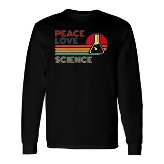 Peace Love Science Retro Vintage Striped Sunset Scientist Long Sleeve T-Shirt - Seseable