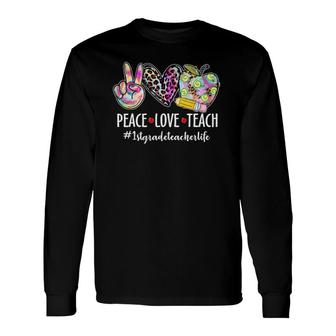 Peace Love Teach Leopard Heart Apple 1St Grade Teacher Life Long Sleeve T-Shirt - Seseable