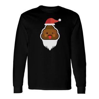 Poo Poop Emoticon Emoticon With Santas Hat And Beard Long Sleeve T-Shirt - Monsterry