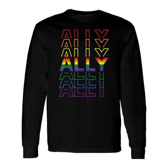 Proud Ally Rainbow Colors Gay Pride Straight Ally Lgbtq Long Sleeve T-Shirt - Thegiftio