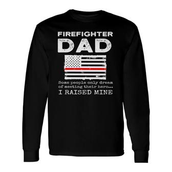 Proud Firefighter Dad Fireman Father American Flag Long Sleeve T-Shirt - Seseable